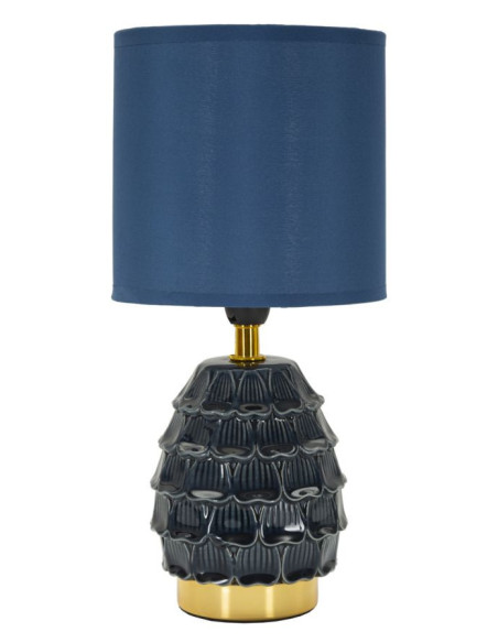 Lampe à poser moderne Hauteur 30 cm en Céramique Tissu Bleu foncé Métal Doré Pigny 