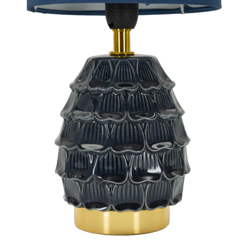 Lampe à poser moderne Hauteur 30 cm en Céramique Tissu Bleu foncé Métal Doré Pigny 
