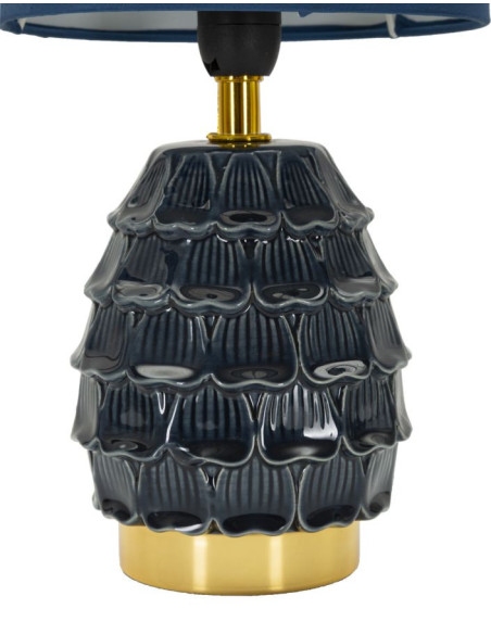 Lampe à poser moderne Hauteur 30 cm en Céramique Tissu Bleu foncé Métal Doré Pigny 