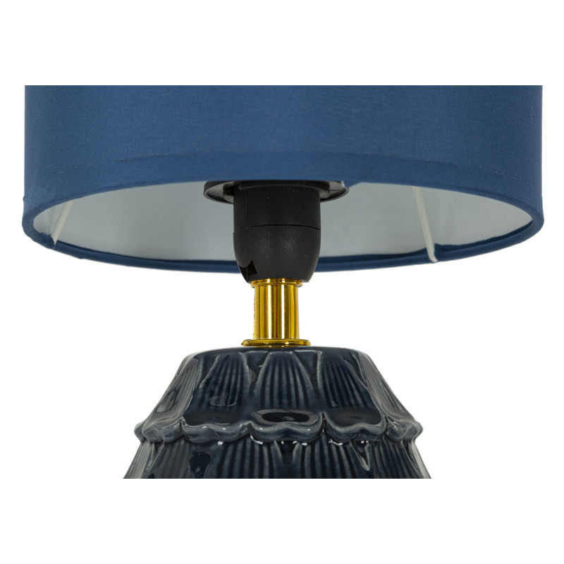 Lampe à poser moderne Hauteur 30 cm en Céramique Tissu Bleu foncé Métal Doré Pigny 