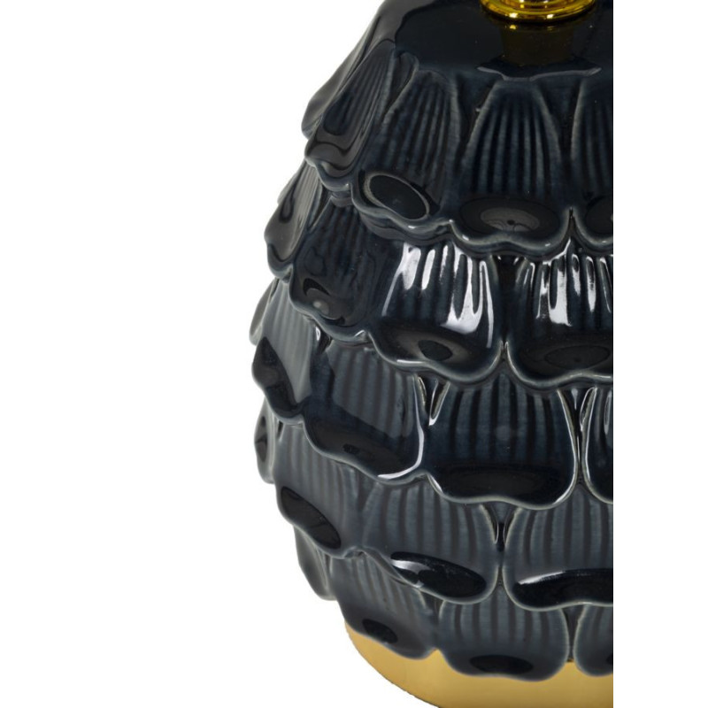 Lampe à poser moderne Hauteur 30 cm en Céramique Tissu Bleu foncé Métal Doré Pigny 