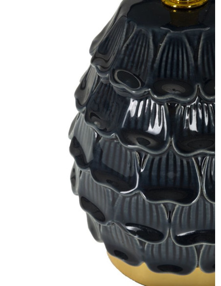 Lampe à poser moderne Hauteur 30 cm en Céramique Tissu Bleu foncé Métal Doré Pigny 