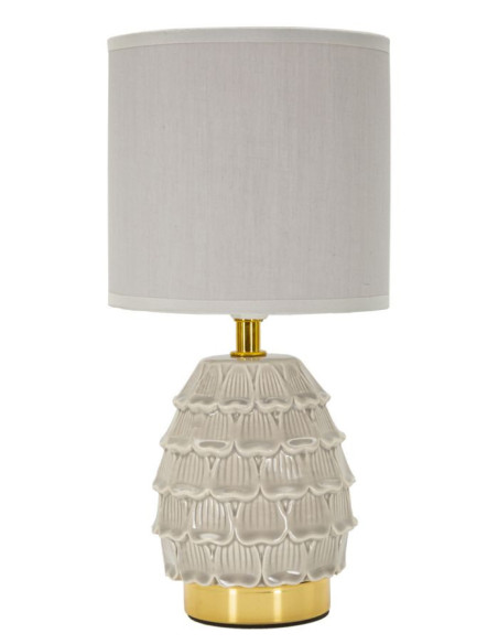 Lampe à poser moderne Hauteur 30 cm en Céramique Tissu Blanc crème Métal Doré Pigny 