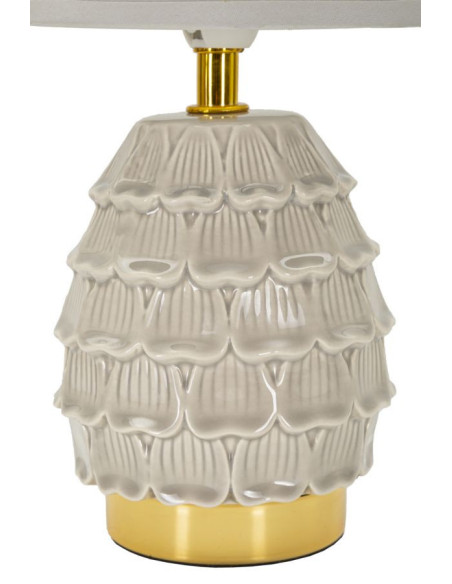 Lampe à poser moderne Hauteur 30 cm en Céramique Tissu Blanc crème Métal Doré Pigny 