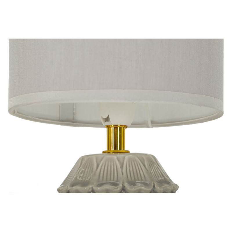 Lampe à poser moderne Hauteur 30 cm en Céramique Tissu Blanc crème Métal Doré Pigny 