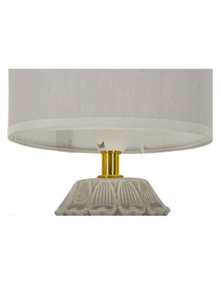 Lampe à poser moderne Hauteur 30 cm en Céramique Tissu Blanc crème Métal Doré Pigny 