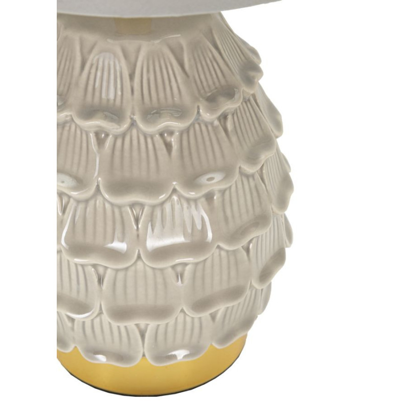 Lampe à poser moderne Hauteur 30 cm en Céramique Tissu Blanc crème Métal Doré Pigny 