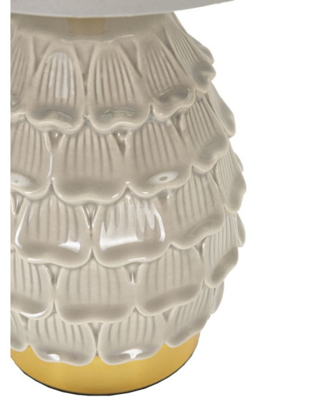 Lampe à poser moderne Hauteur 30 cm en Céramique Tissu Blanc crème Métal Doré Pigny 