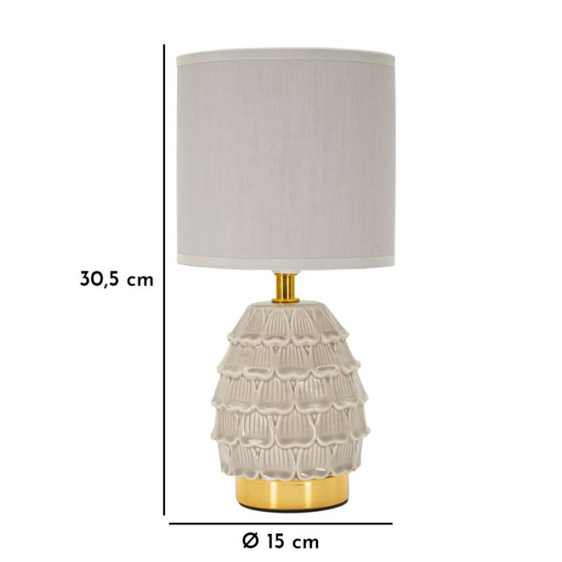 Lampe à poser moderne Hauteur 30 cm en Céramique Tissu Blanc crème Métal Doré Pigny 