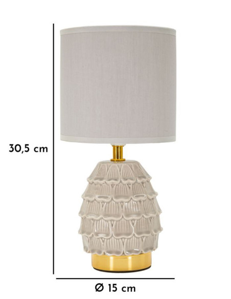 Lampe à poser moderne Hauteur 30 cm en Céramique Tissu Blanc crème Métal Doré Pigny 