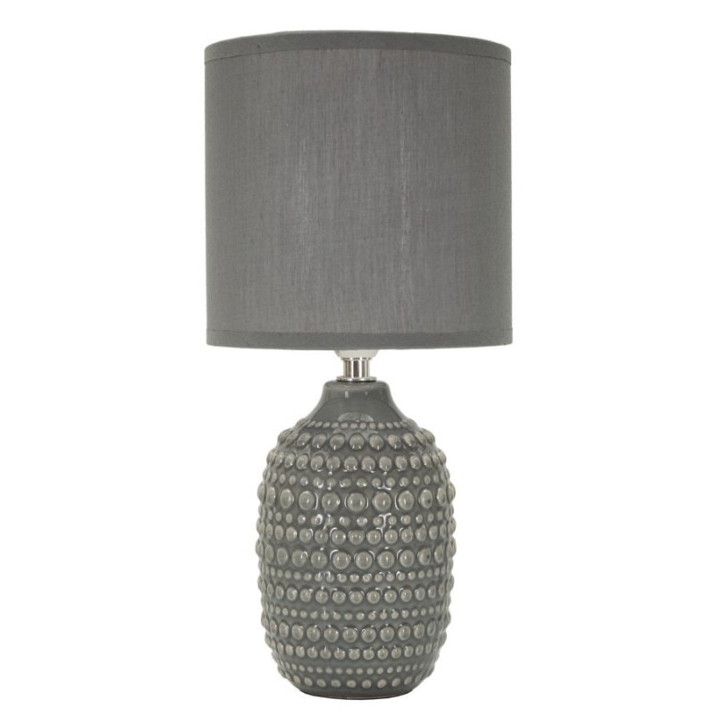 Lampe à poser moderne Hauteur 30 cm en Céramique Tissu Gris Métal Argenté Points 