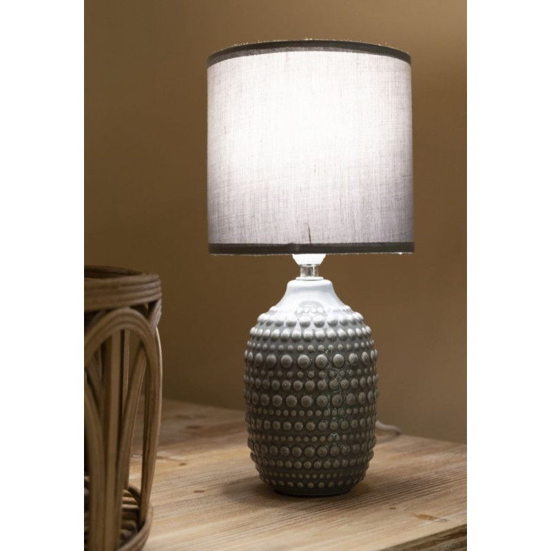Lampe à poser moderne Hauteur 30 cm en Céramique Tissu Gris Métal Argenté Points 