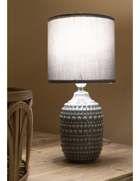 Lampe à poser moderne Hauteur 30 cm en Céramique Tissu Gris Métal Argenté Points 