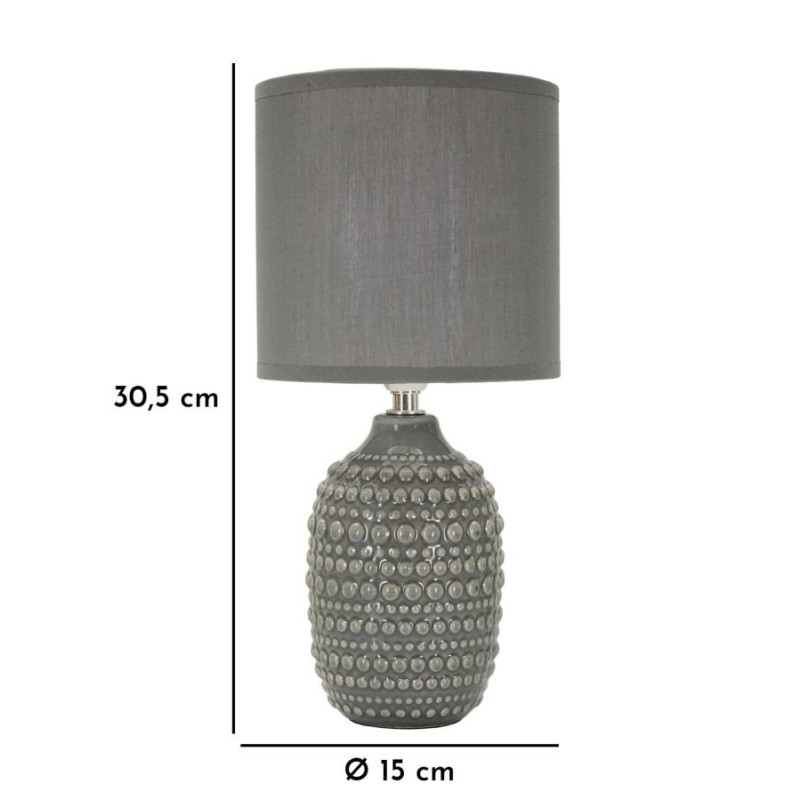Lampe à poser moderne Hauteur 30 cm en Céramique Tissu Gris Métal Argenté Points 