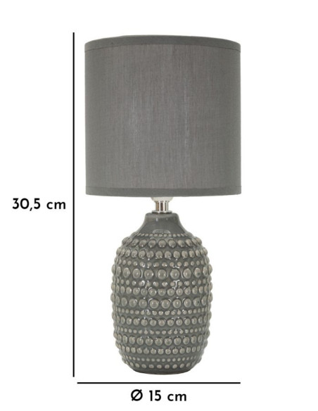 Lampe à poser moderne Hauteur 30 cm en Céramique Tissu Gris Métal Argenté Points 
