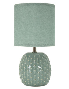 Petite Lampe à poser moderne Hauteur 27 cm en Céramique Tissu Bleu clair Métal Argenté Pontus - 1