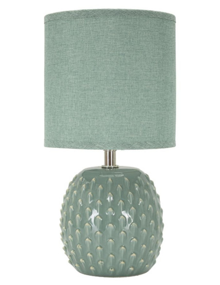 Petite Lampe à poser moderne Hauteur 27 cm en Céramique Tissu Bleu clair Métal Argenté Pontus 