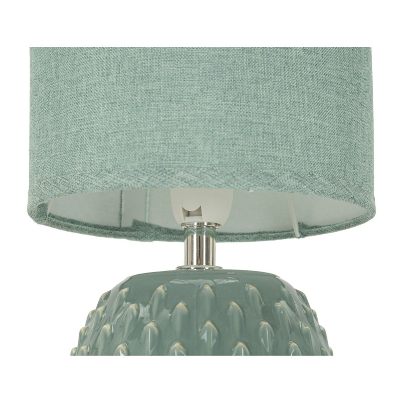 Petite Lampe à poser moderne Hauteur 27 cm en Céramique Tissu Bleu clair Métal Argenté Pontus 