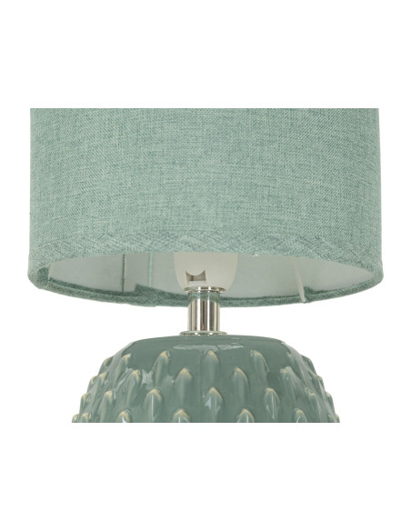 Petite Lampe à poser moderne Hauteur 27 cm en Céramique Tissu Bleu clair Métal Argenté Pontus 