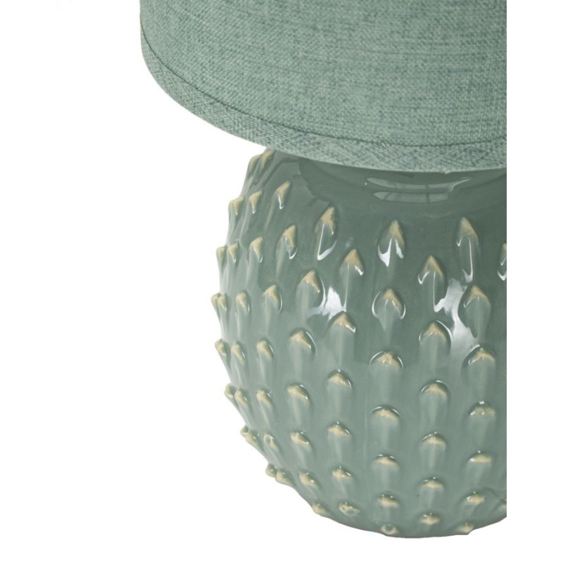 Petite Lampe à poser moderne Hauteur 27 cm en Céramique Tissu Bleu clair Métal Argenté Pontus 