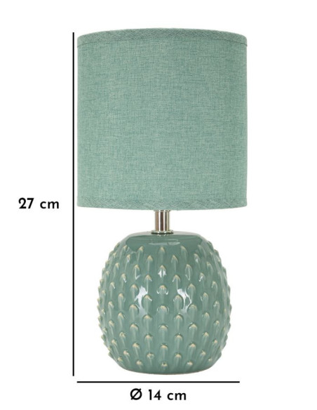 Petite Lampe à poser moderne Hauteur 27 cm en Céramique Tissu Bleu clair Métal Argenté Pontus 