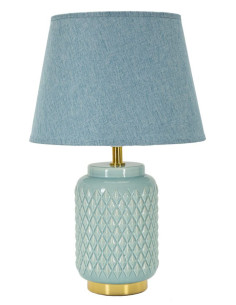 Lampe à poser moderne Hauteur 44 cm en Céramique Tissu Bleu clair Métal Doré Square Mauro Ferretti - 1