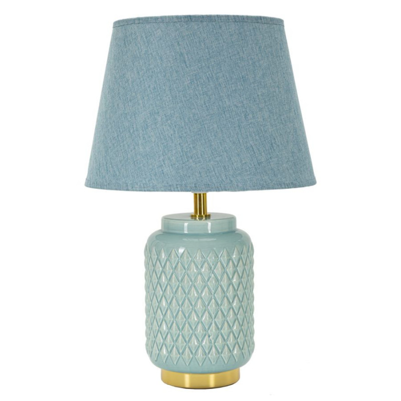 Lampe à poser moderne Hauteur 44 cm en Céramique Tissu Bleu clair Métal Doré Square Mauro Ferretti - 1