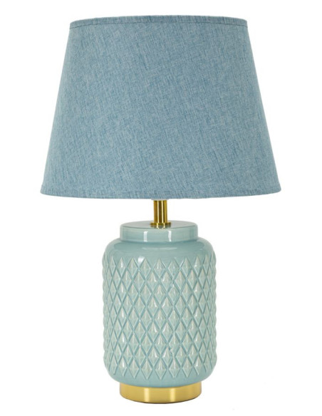 Lampe à poser moderne Hauteur 44 cm en Céramique Tissu Bleu clair Métal Doré Square Mauro Ferretti - 1