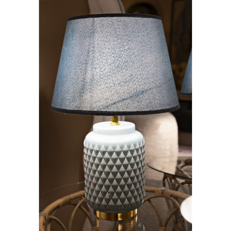 Lampe à poser moderne Hauteur 44 cm en Céramique Tissu Bleu clair Métal Doré Square Mauro Ferretti - 5