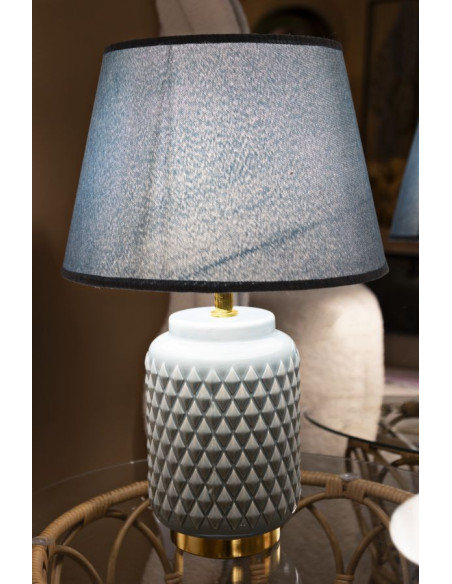 Lampe à poser moderne Hauteur 44 cm en Céramique Tissu Bleu clair Métal Doré Square Mauro Ferretti - 5