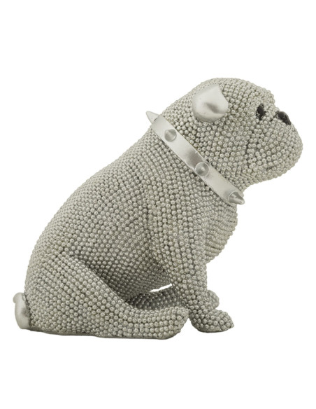 Statuette déco moderne Bouledog en Résine Argenté Brillant Sparky 