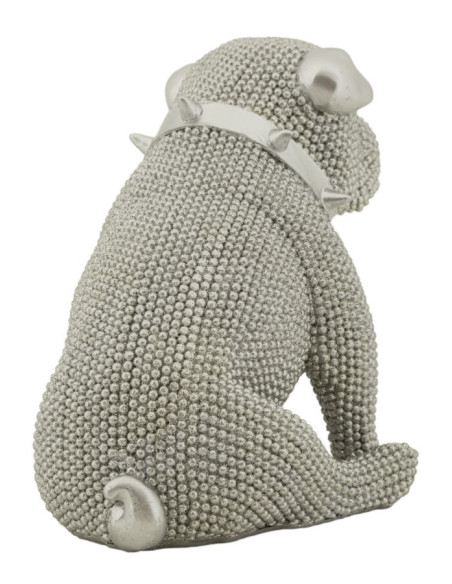 Statuette déco moderne Bouledog en Résine Argenté Brillant Sparky 