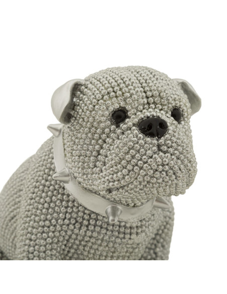 Statuette déco moderne Bouledog en Résine Argenté Brillant Sparky 