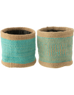Cache-pot Rond Diamètre 20 cm en Jute Naturel Azur Kyler (Lot de 2) - 1