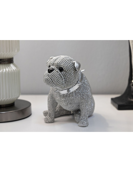 Statuette déco moderne Bouledog en Résine Argenté Brillant Sparky 