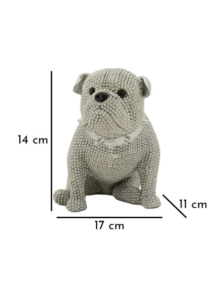 Statuette déco moderne Bouledog en Résine Argenté Brillant Sparky 