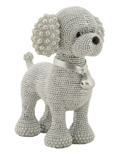 Statuette déco moderne Caniche assis en Résine Argenté Brillant Sparky Mauro Ferretti - 1