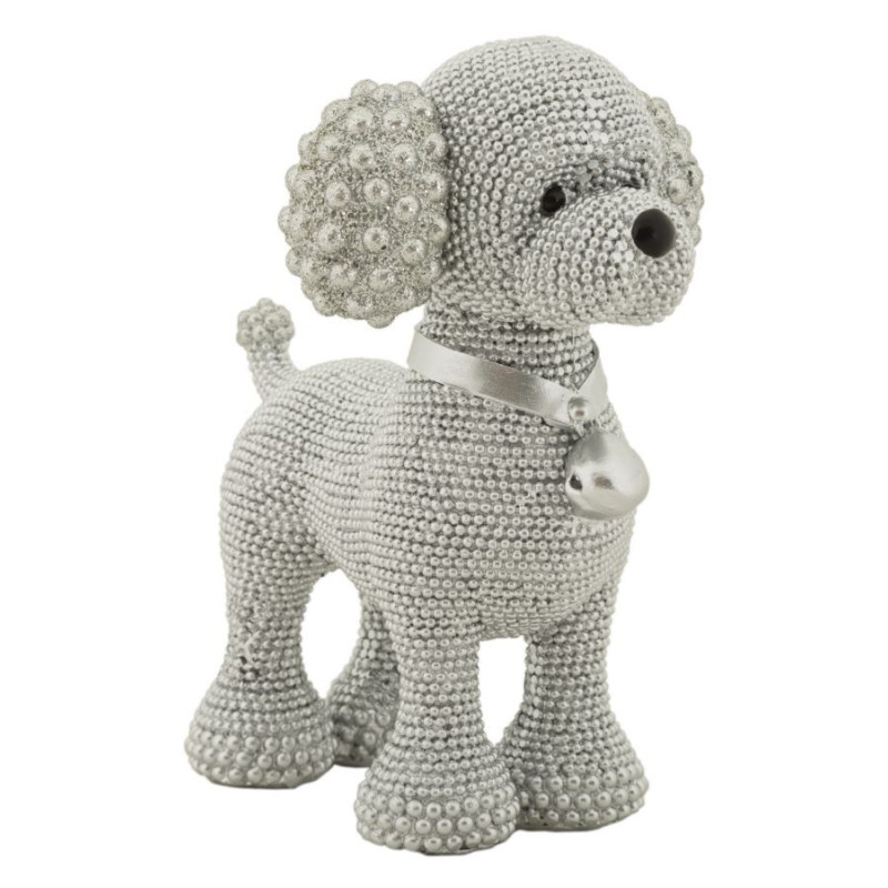 Statuette déco moderne Caniche assis en Résine Argenté Brillant Sparky Mauro Ferretti - 1