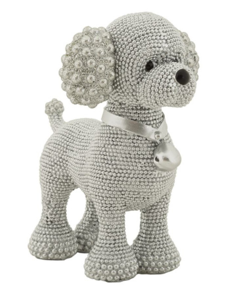 Statuette déco moderne Caniche assis en Résine Argenté Brillant Sparky Mauro Ferretti - 1