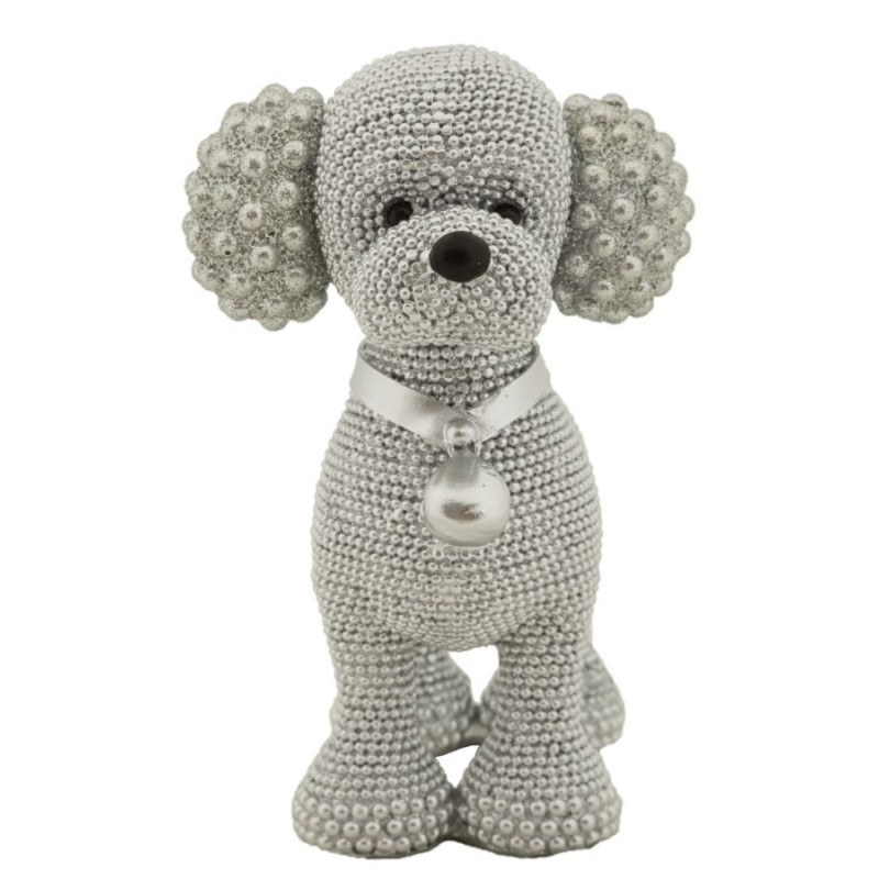 Statuette déco moderne Caniche assis en Résine Argenté Brillant Sparky Mauro Ferretti - 3
