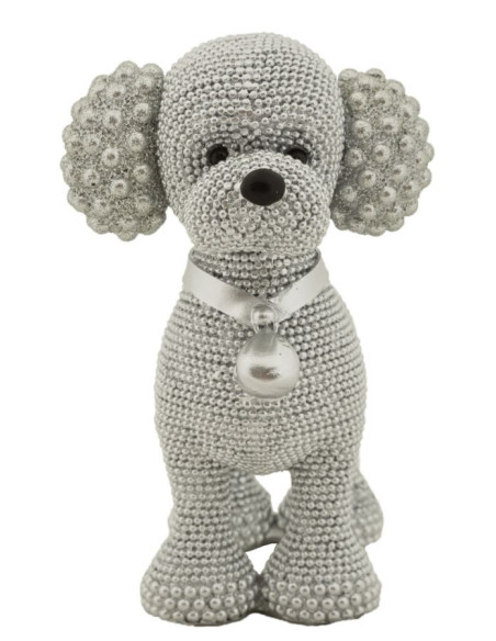 Statuette déco moderne Caniche assis en Résine Argenté Brillant Sparky Mauro Ferretti - 3