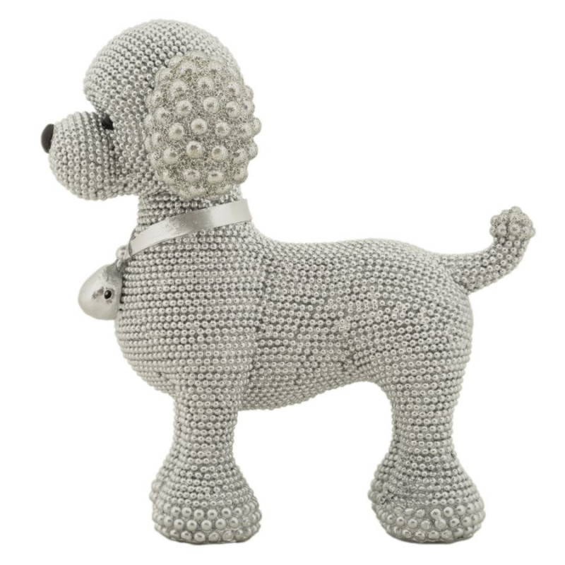 Statuette déco moderne Caniche assis en Résine Argenté Brillant Sparky Mauro Ferretti - 4