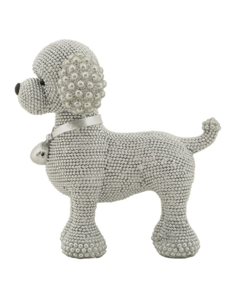 Statuette déco moderne Caniche assis en Résine Argenté Brillant Sparky Mauro Ferretti - 4
