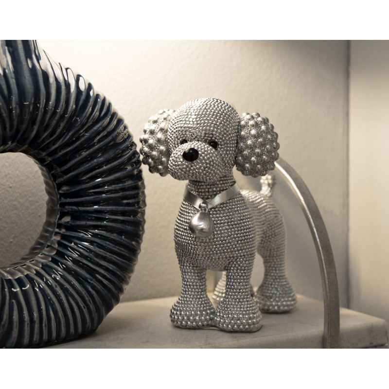 Statuette déco moderne Caniche assis en Résine Argenté Brillant Sparky Mauro Ferretti - 2