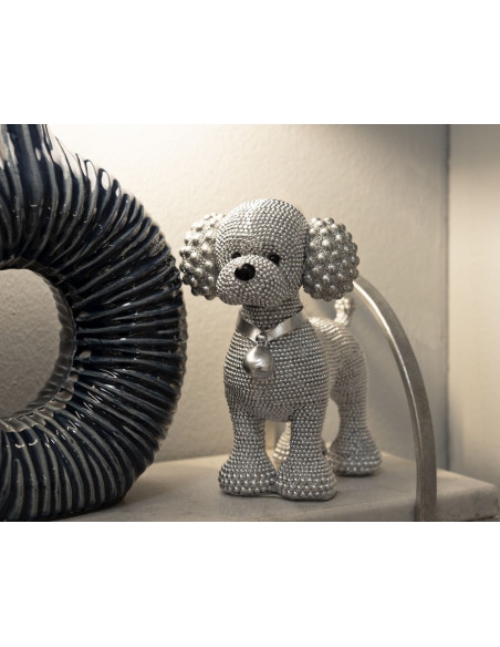 Statuette déco moderne Caniche assis en Résine Argenté Brillant Sparky Mauro Ferretti - 2