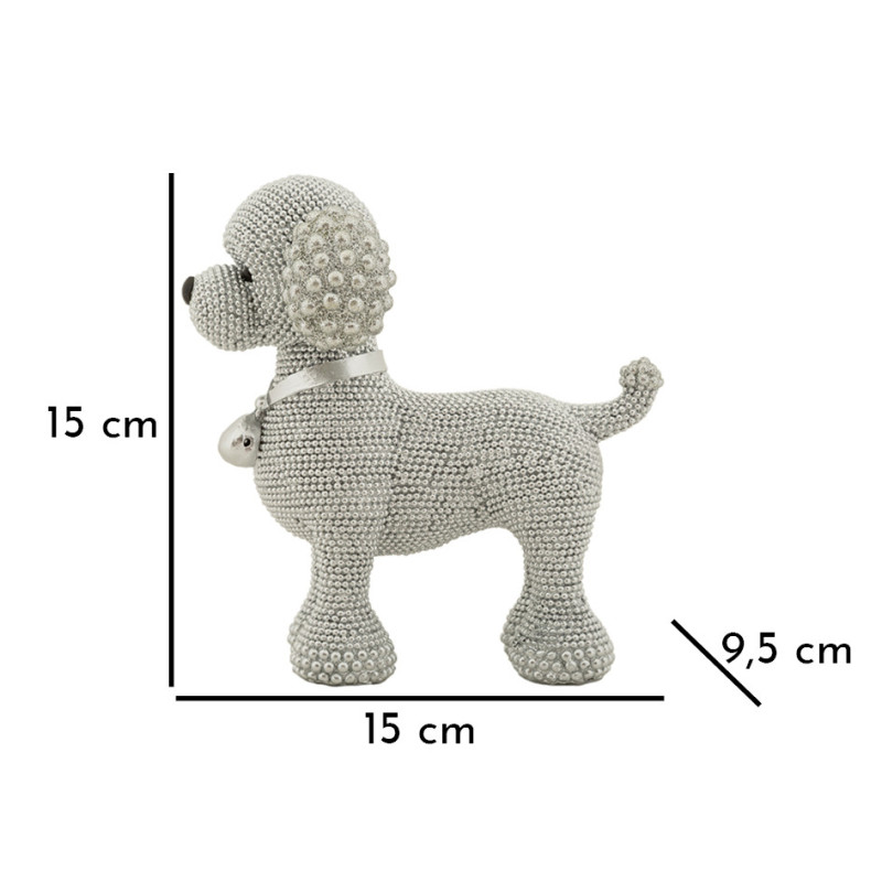 Statuette déco moderne Caniche assis en Résine Argenté Brillant Sparky Mauro Ferretti - 6