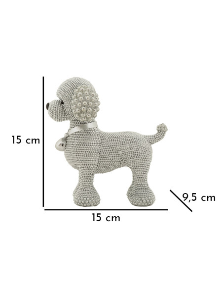 Statuette déco moderne Caniche assis en Résine Argenté Brillant Sparky Mauro Ferretti - 6