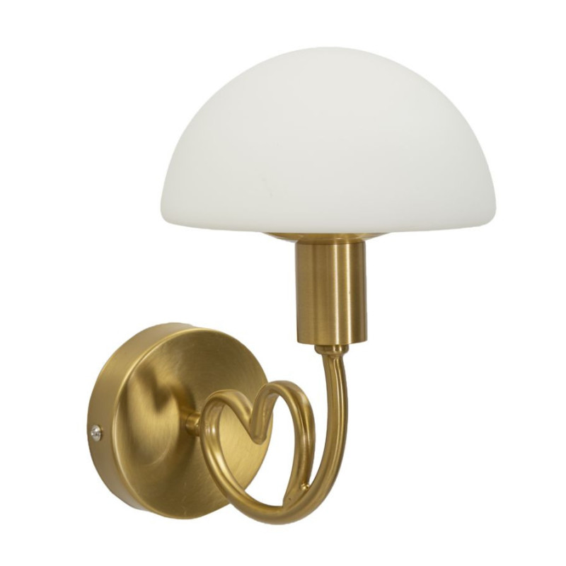 Applique murale Champignon Coeur Hauteur 22 cm en Verre Blanc Métal Doré Lovy 