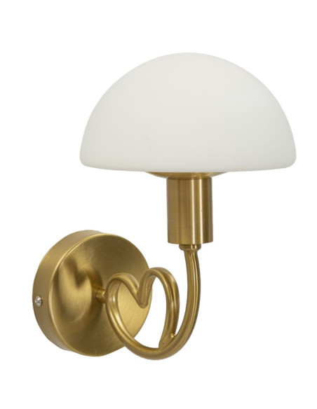 Applique murale Champignon Coeur Hauteur 22 cm en Verre Blanc Métal Doré Lovy 