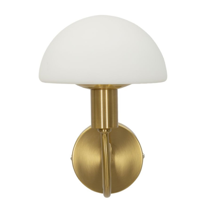 Applique murale Champignon Coeur Hauteur 22 cm en Verre Blanc Métal Doré Lovy 